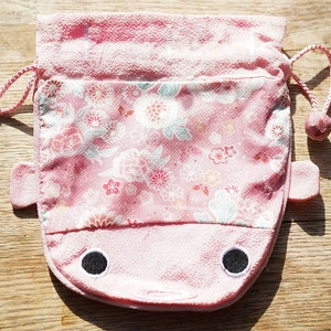 Porte monnaie poisson rouge asiatique en soie et cotton pochet telephone portable, petite sac à cordon Pink