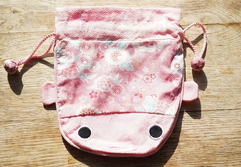 Porte monnaie poisson rouge asiatique en soie et cotton pochet telephone portable, petite sac à cordon Pink