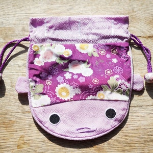 Porte monnaie poisson rouge asiatique en soie et cotton pochet telephone portable, petite sac à cordon Violet claire