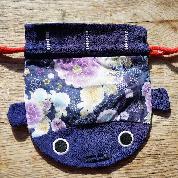 Porte monnaie poisson rouge asiatique en cotton，pochet telephone portable, petite sac à cordon