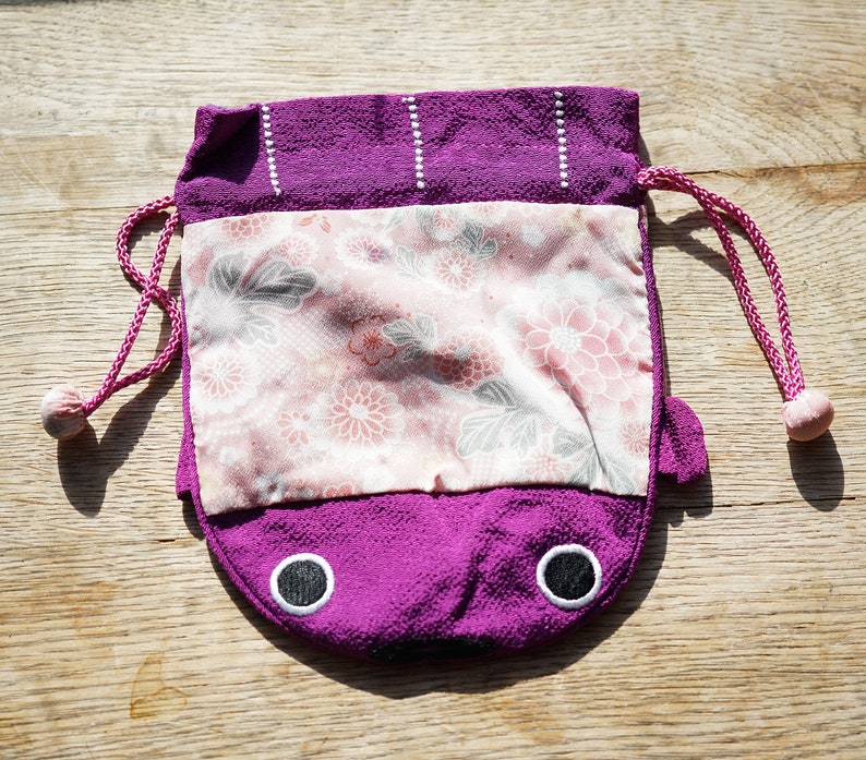 Porte monnaie poisson rouge asiatique en soie et cotton pochet telephone portable, petite sac à cordon Violet foncé