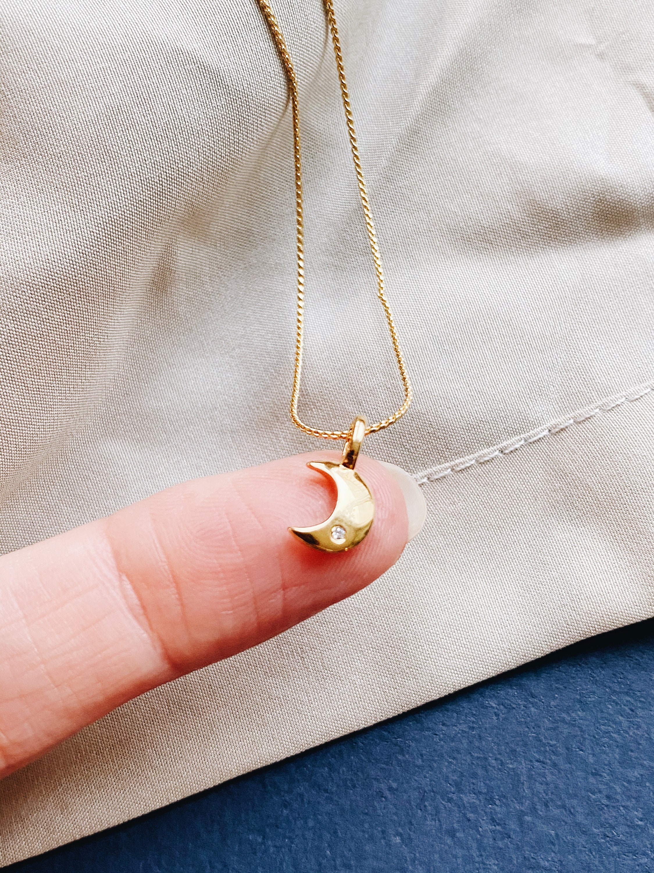 Small gold moon necklace clearance