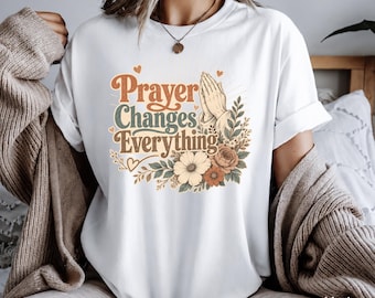 Prayer Changes Everything PNG | Praying Hands Sublimation Design | Vintage Christian Shirt Design | Boho Faith PNG | Bible Study Gif