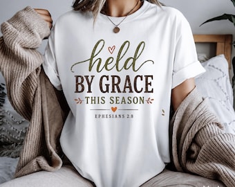 Held By Grace Fall PNG, Rustic Christian Sublimation Design, Ephesians 2 8 Bible Verse Digital Download