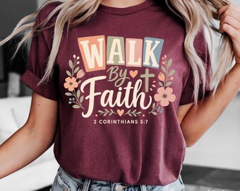 Walk By Faith PNG | Christian PNG | 2 Corinthians 5 7 | Retro Christian Shirt Design | Bible Verse Sublimation PNG | Faith Graphic Cricut