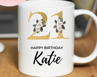Personalised Birthday mug with name and age| Birthday Coffee Mug| Feminine watercolour flowers| Best birthday coffee cup| latte mug