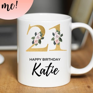 Personalised Birthday mug with name and age| Birthday Coffee Mug| Feminine watercolour flowers| Best birthday coffee cup| latte mug