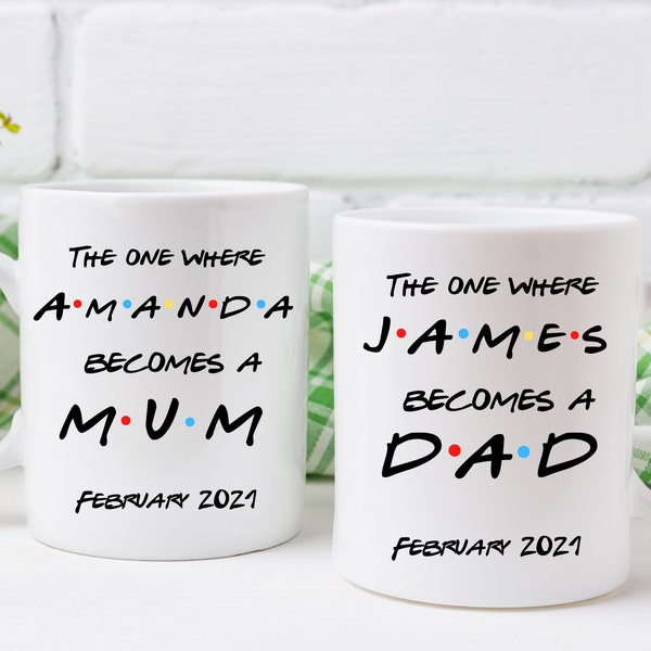 Mummy & Daddy mug set, The one where,  New mum, first Mothers day gift, new dad, LGBT couples,Pregnancy announcement, Friends inspired