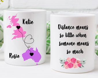 Long Distance Friendship Gift, Moving Away Gift For Best Friend, Long Distance Gift, Personalised any country or state Best Friend Mug