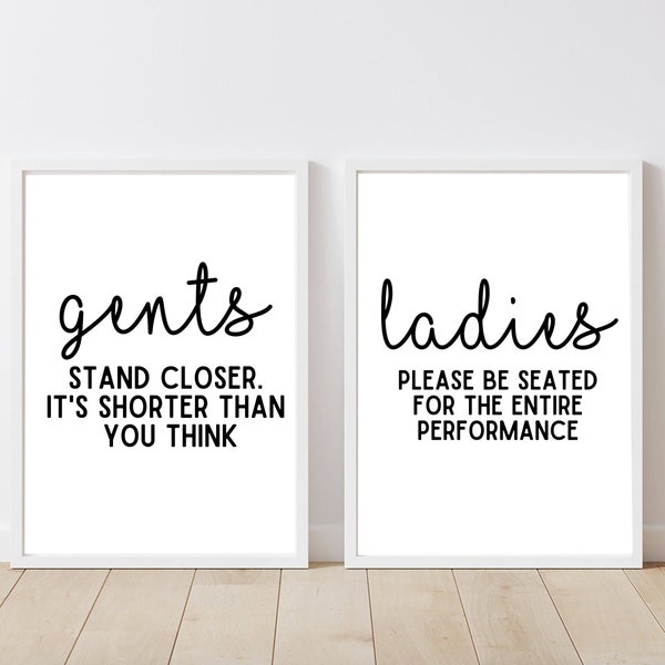 Ladies and Gents Bathroom Wall Decor Set of 2, DYI Washroom Prints, Bathroom Prints, washroom prints, printable bathroom wall art