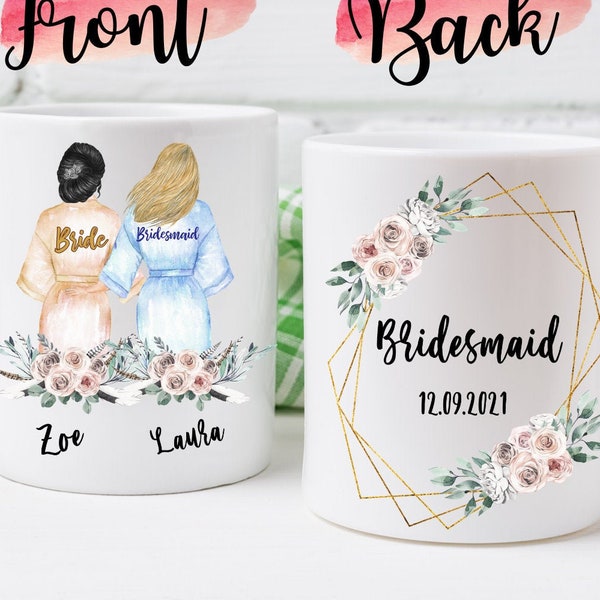 Personalised Bridesmaid Mug, Will You Be My Bridesmaid Mug, Bridesmaid Proposal Mug / custom Hair, Skin, Robes, Names, best friend