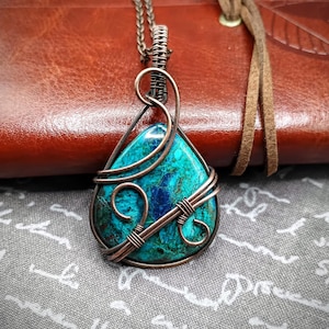 Chrysocolla Wire Wrapped Pendant, Handmade Pendant, Wire Jewelry, Wire Wrapped Jewelry, Copper Jewelry, Chrysocolla Pendant, Gifts for Her.
