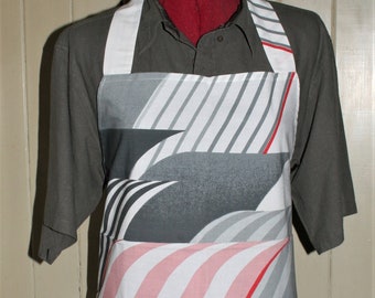 Handmade Apron - Adult - Unisex - White, Grey and Red
