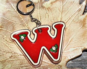 Initial "W" Red And White Vintage Keychain - 1980's -90's Keychain