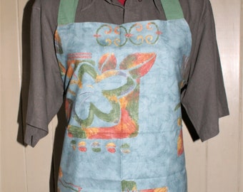 Handmade Apron - Adult - Blue, Green, Orange and Yellow Print Cotton