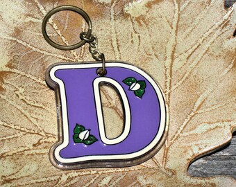 Initial &quot;D&quot; Purple And White Vintage Keychain - 1980&#39;s -90&#39;s Keychain