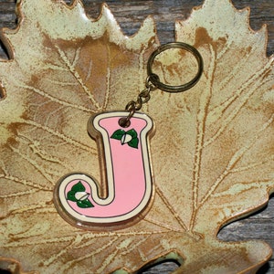 Initial &quot;J&quot; Pink Vintage Keychain - 1980&#39;s -90&#39;s Keychain