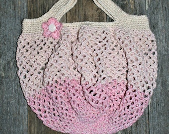 Market Bag - Crochet Market Bag in Pink - Handmade - Medium Size