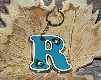 Initial "R" Blue And White Vintage Keychain - 1980's -90's Keychain