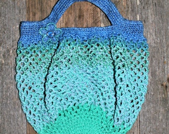 Market Bag - Crochet Market Bag in Blue and Green - Handmade
