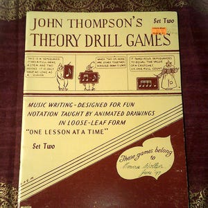 John Thompson&#39;s Theory Drill Games - Set 2 - Muzikale spellen - pianocursus en bladmuziekboek - vintage muziekboek uit de jaren 90