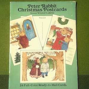 Peter Rabbit Weihnachtspostkarten Von Susan Whited LaBelle - 24 vollfarbige, versandfertige Postkarten - 1988 Vintage Postkartenbuch