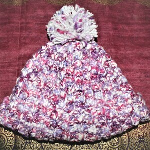 Chunky Purple And White Beanie - Soft And Warm - Teen To Adult Size - Crochet Beanie - Winter Hat - Upcycled Yarn