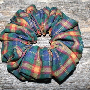 Tartan Scrunchie - Generous Size - Blue, Green, Yellow and Red Scrunchie - Hair Elastic