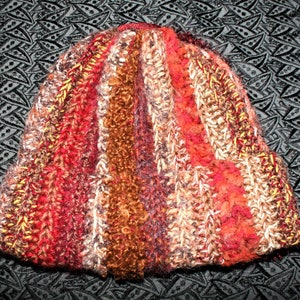 Hippie boho beanie - beanie met knoopsluiting - herfst-/herfstkleuren - dik, sterk gestructureerd, zeer warm - volwassen grootte - gehaakte beanie - wintermuts