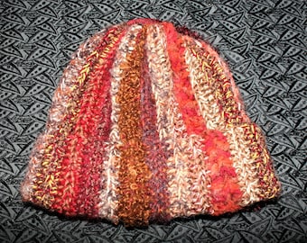 Hippie Boho Beanie - Button Top Beanie - Autumn/Fall Colours - Thick, Heavily Textured, Very Warm - Adult Size - Crochet Beanie - Winter Hat