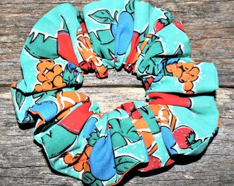 Fruity Scrunchie - Colourful Fruit on Aqua Blue - Hair Scrunchie Elastic