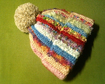 Bonnet hippie bohème - Épais, très texturé et très chaud avec un grand pompon assorti - Taille adulte - Bonnet au crochet - Bonnet d'hiver