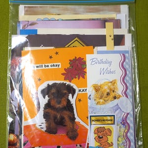 Paquete de páginas de libros vintage con temática de perros: 40 hojas de páginas de libros vintage, además de una tarjeta de regalo, cartas, recortes y mini tarjetas a presión.