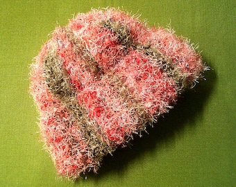 Furry Hippie Boho Beanie - Button Top Beanie - Furry Pink Thick, Heavily Textured, Very Warm - Adult To Large Adult Size - Crochet Beanie