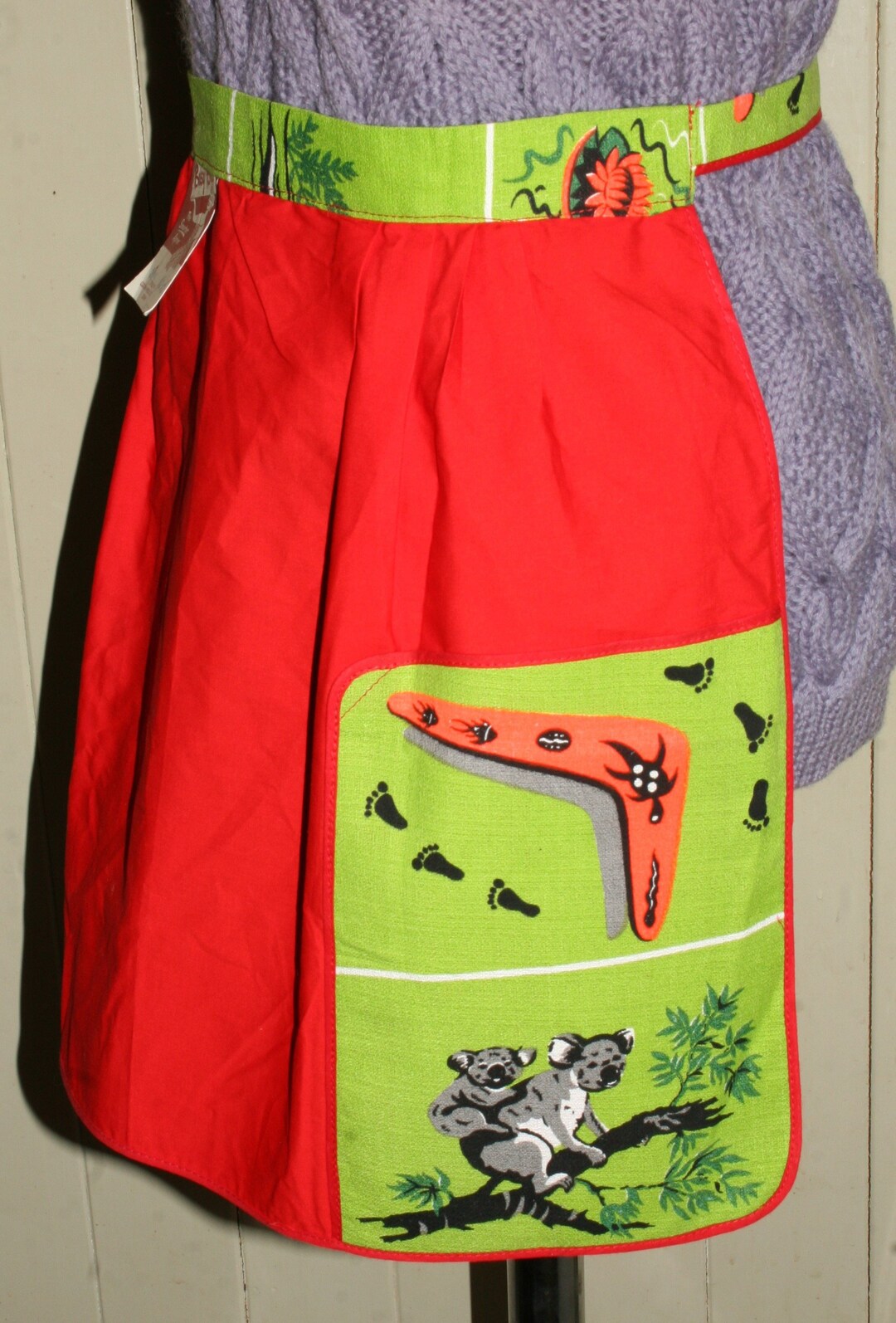 Vintage Busy Bee Apron With Aboriginal Print Fabric and Original