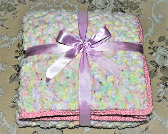 Pretty Baby Blanket Soft and Snuggly Pink Purple Mint Lemon and White Baby Shower Etsy Canada