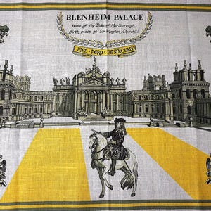 Vintage Blenheim Place Tea Towel - Duke Of Marlborough - Sir Winston Churchill - Souvenir Irish Linen Tea Towel - Vintage Souvenir Tea Towel