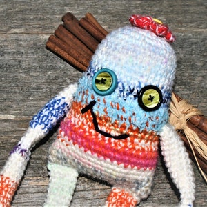 Miss Scrapella McFlowernoggin The Friendly Scrappy Flower Monster - Scrap Yarn Crochet Toy