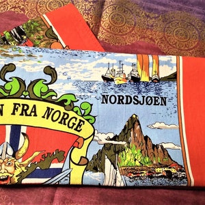 Vintage Norway Souvenir Cotton Tea Towel - Land Of The Midnight Sun Souvenir Tea Towel
