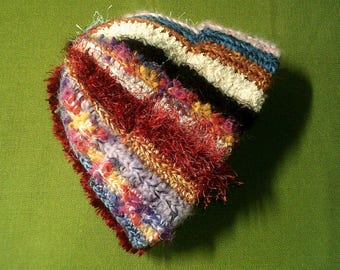 Hippie Boho Beanie - Button Top Beanie - Colourful Stripes - Thick, Heavily Textured, Warm - Adult Size - Crochet Beanie - Winter Hat