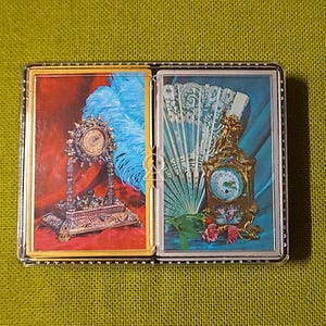 Set di carte da gioco vintage - Ventagli e orologi - Due mazzi di carte da gioco in custodia di plastica originale - Set di carte vintage