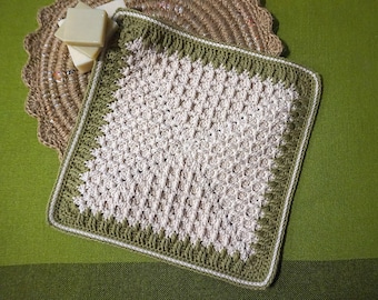 Toalha de rosto de algodão - 100% algodão - Toalha de rosto de crochê em verde-oliva e natural - Presente artesanal - Ecológica - Zero desperdício