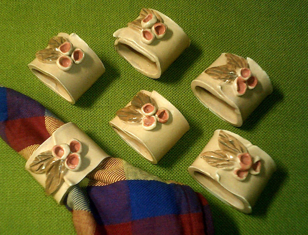 Vintage Serviette Napkin Rings - Set of Six - Handmade Pottery ...