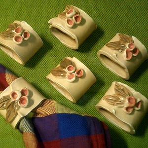Vintage Serviette Napkin Rings - Set Of Six - Handmade Pottery - Vintage Serviette Ring  - Tableware Set