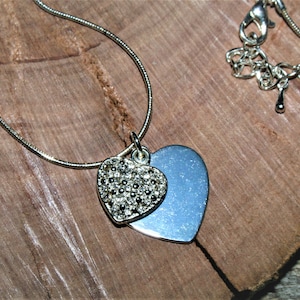 Heart Pendant On Silver Chain - Silvertone Double Heart Pendant In Handmade Gift Box - Fashion Jewellery