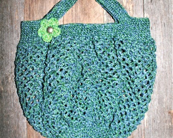 Market Bag - Crochet Market Bag in Blue and Green - Handmade