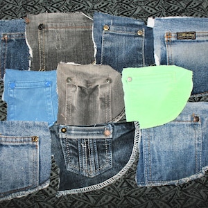 Reclaimed Jeans Coin Pockets - 10 Coin Pockets - Denim Jeans Parts - Recycled Reclaimed Coin Pockets - Craft And Sewing