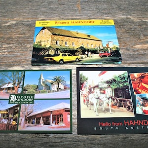 Cartões postais históricos de Hahndorf - Austrália do Sul - Conjunto de 3 cartões postais vintage de Hahndorf, Austrália do Sul - Incluindo 1 cartão postal desdobrável