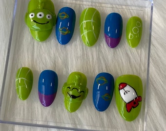 Ronde nagels, handgeschilderde speelgoedverhaalnagels, Disney-nagels 10 stuks