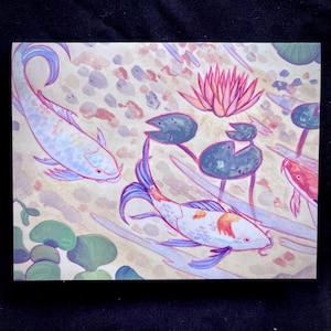 Wenskaart met sereen vijverlandschap — Origineel kunstwerk